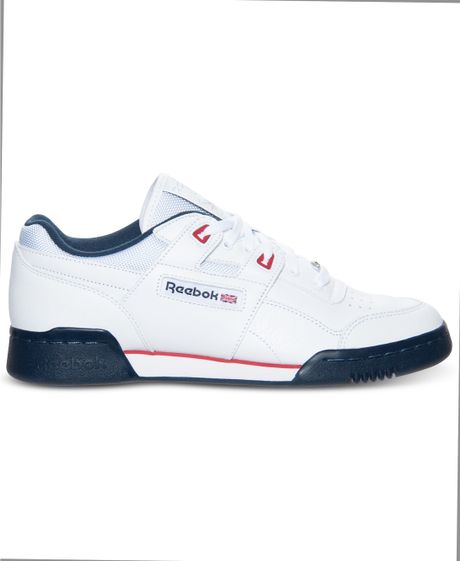 Reebok Workout Plus Casual Sneakers in White for Men (WHITE/NAVY/RED ...