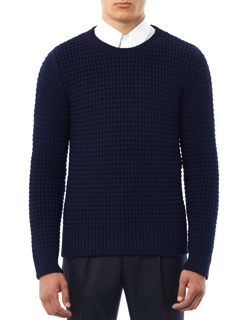Lyst - Valentino Waffle-weave Crew-neck Sweater in Blue for Men