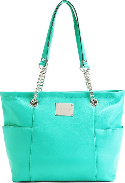 Calvin Klein Macys Leather Tote in Blue (Turquoise) | Lyst