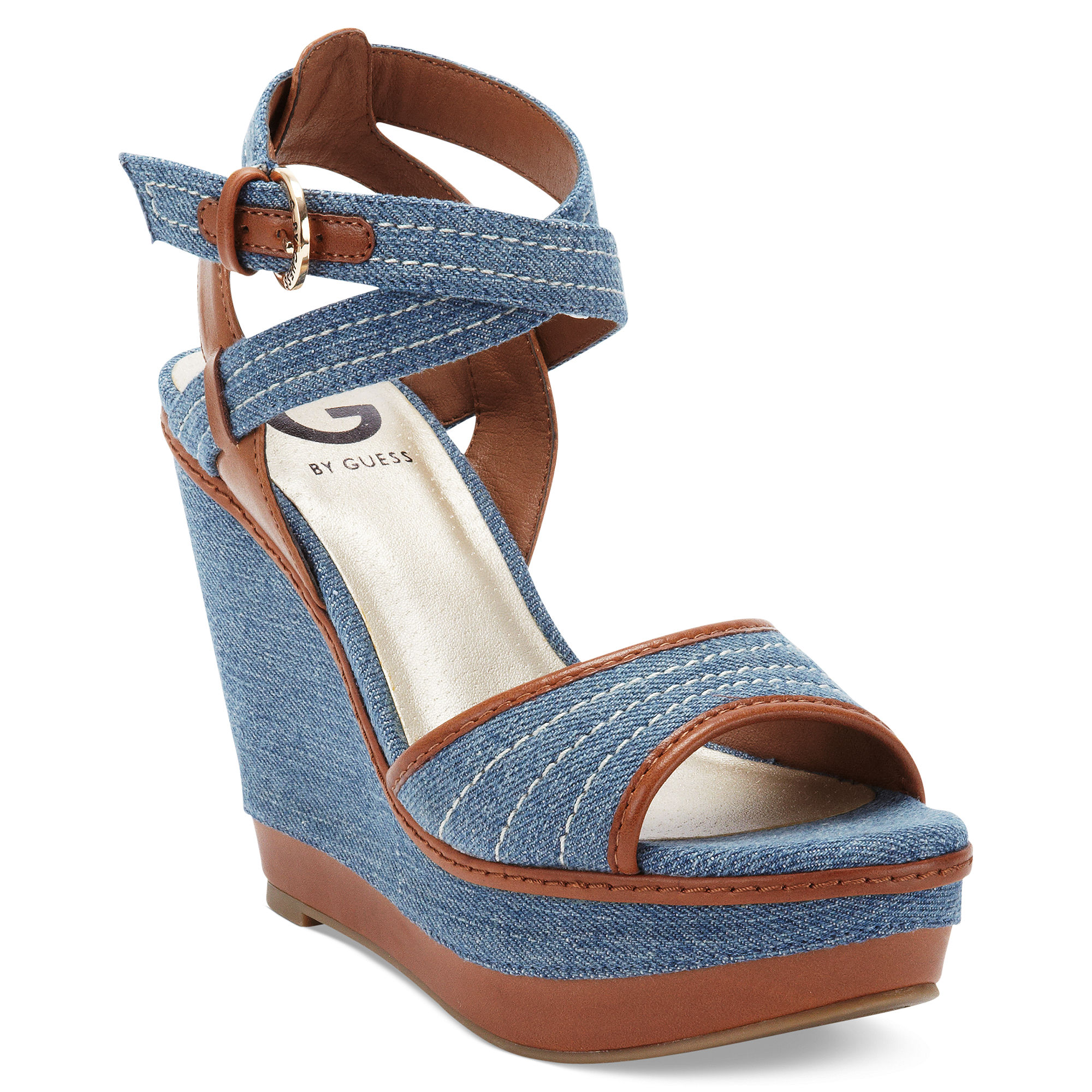 G By Guess Tezley Platform Wedge Sandals in Blue (Denim) | Lyst