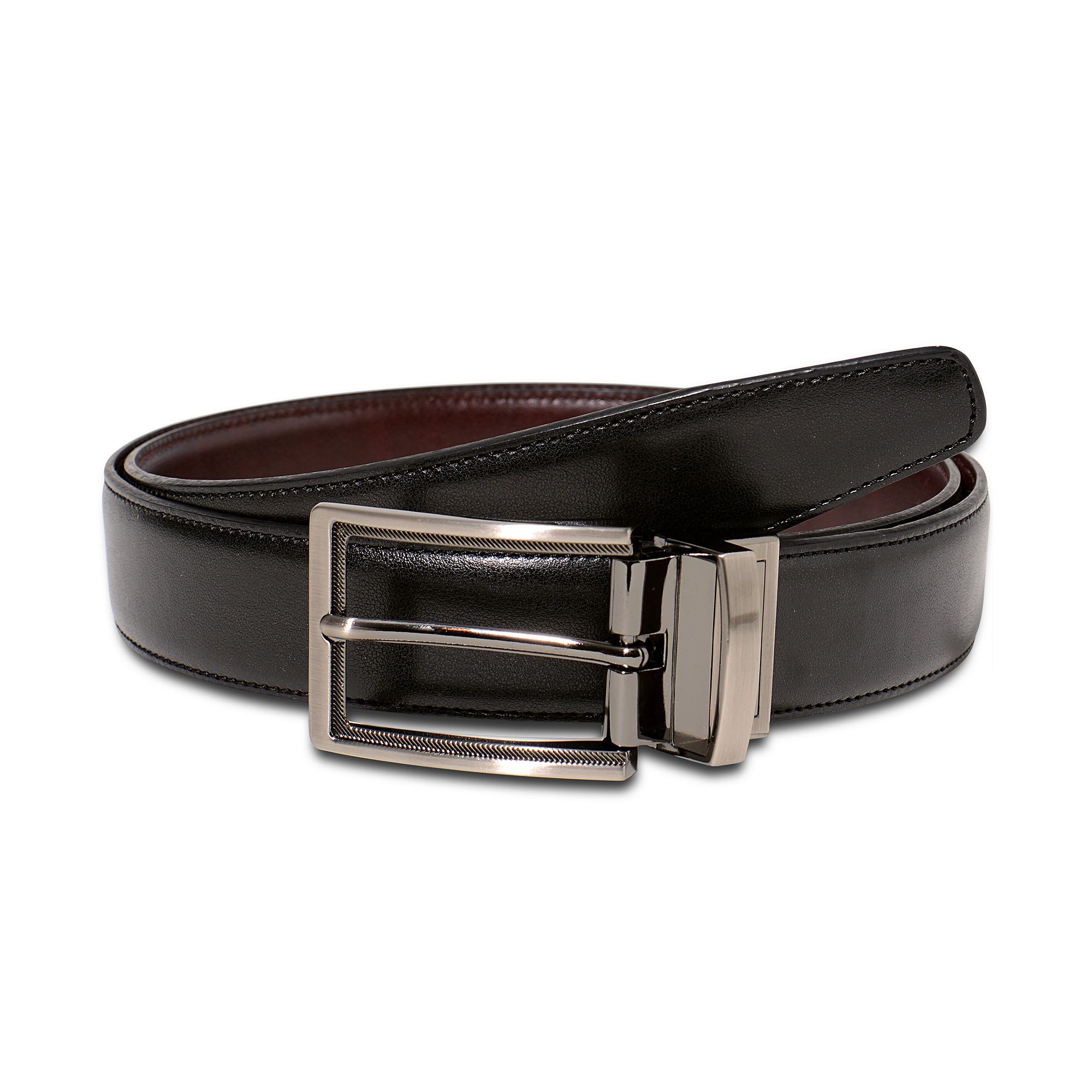 Geoffrey Beene 35mm Glazed Leather Reversible Feather Edge Belt with ...