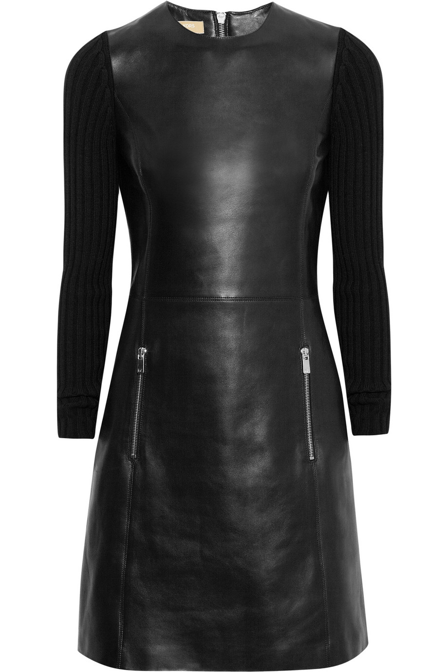 Michael kors Ribbedknit and Leather Dress in Black | Lyst