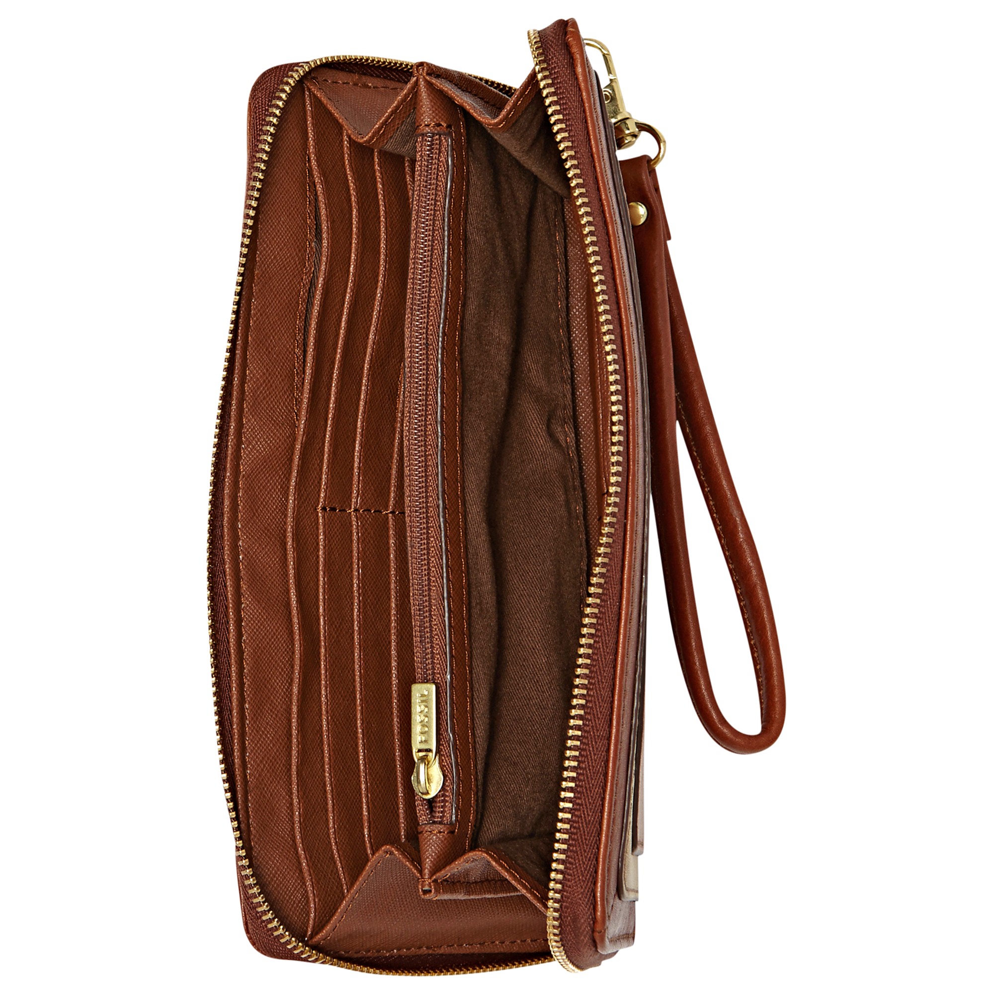 Fossil Sydney Leather Color-block Zip Clutch in Brown | Lyst