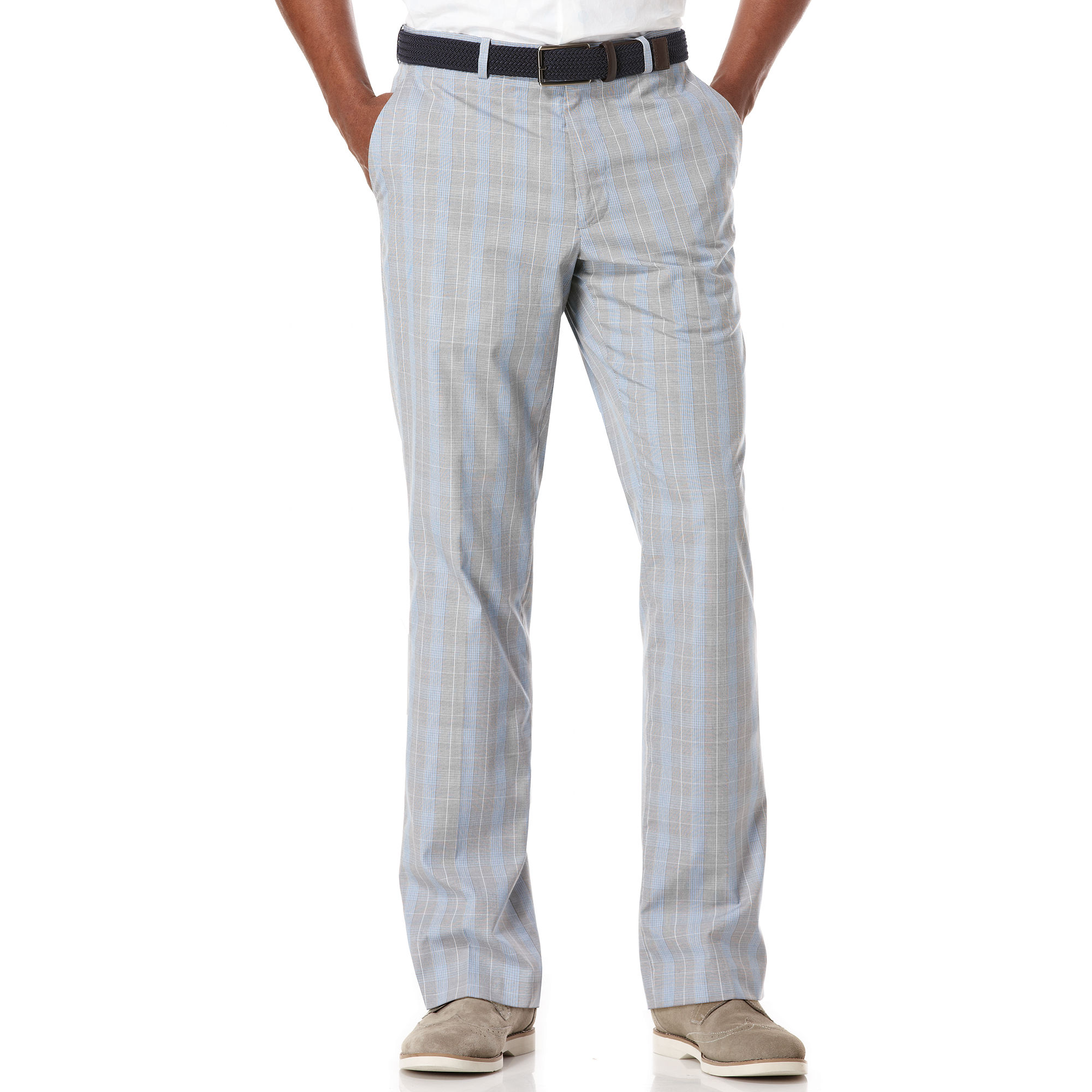 Perry ellis Slim Fit Grey and Blue Plaid Pants in Gray for Men | Lyst