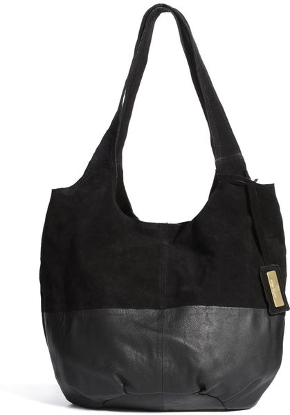 River Island Leather Suede Simple Slouch Bag in Black | Lyst
