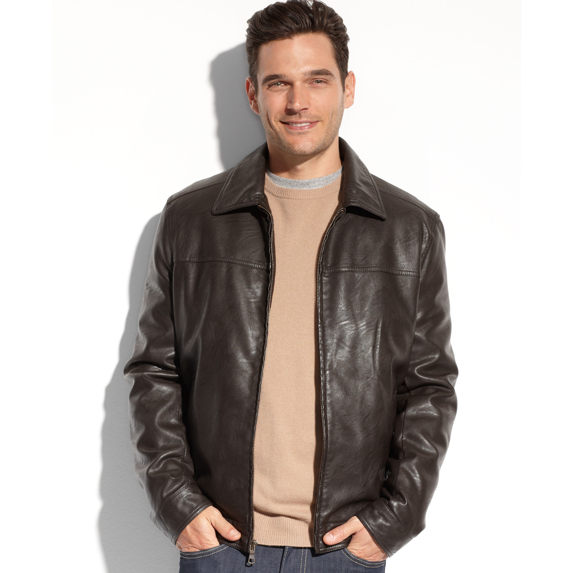 Lyst Tommy Hilfiger Faux Leather Jacket In Brown For Men Gallery Previously Sold At Macy S Men White Jackets