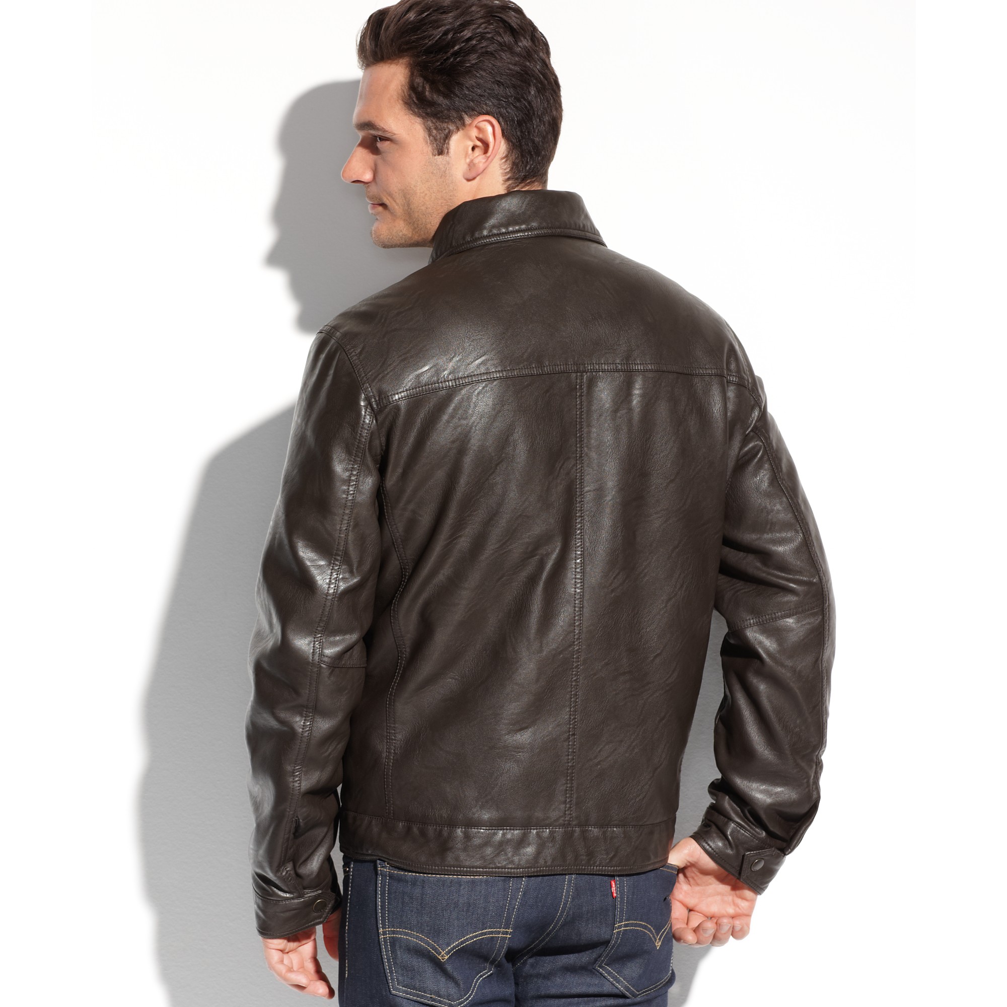 Lyst Tommy Hilfiger Faux Leather Jacket In Brown For Men Gallery Previously Sold At Macy S Men White Jackets