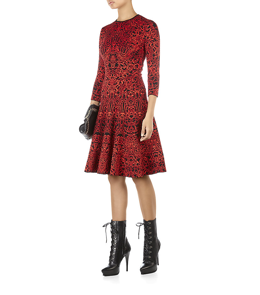 Alexander mcqueen Glory Jacquard Circle Dress in Red | Lyst