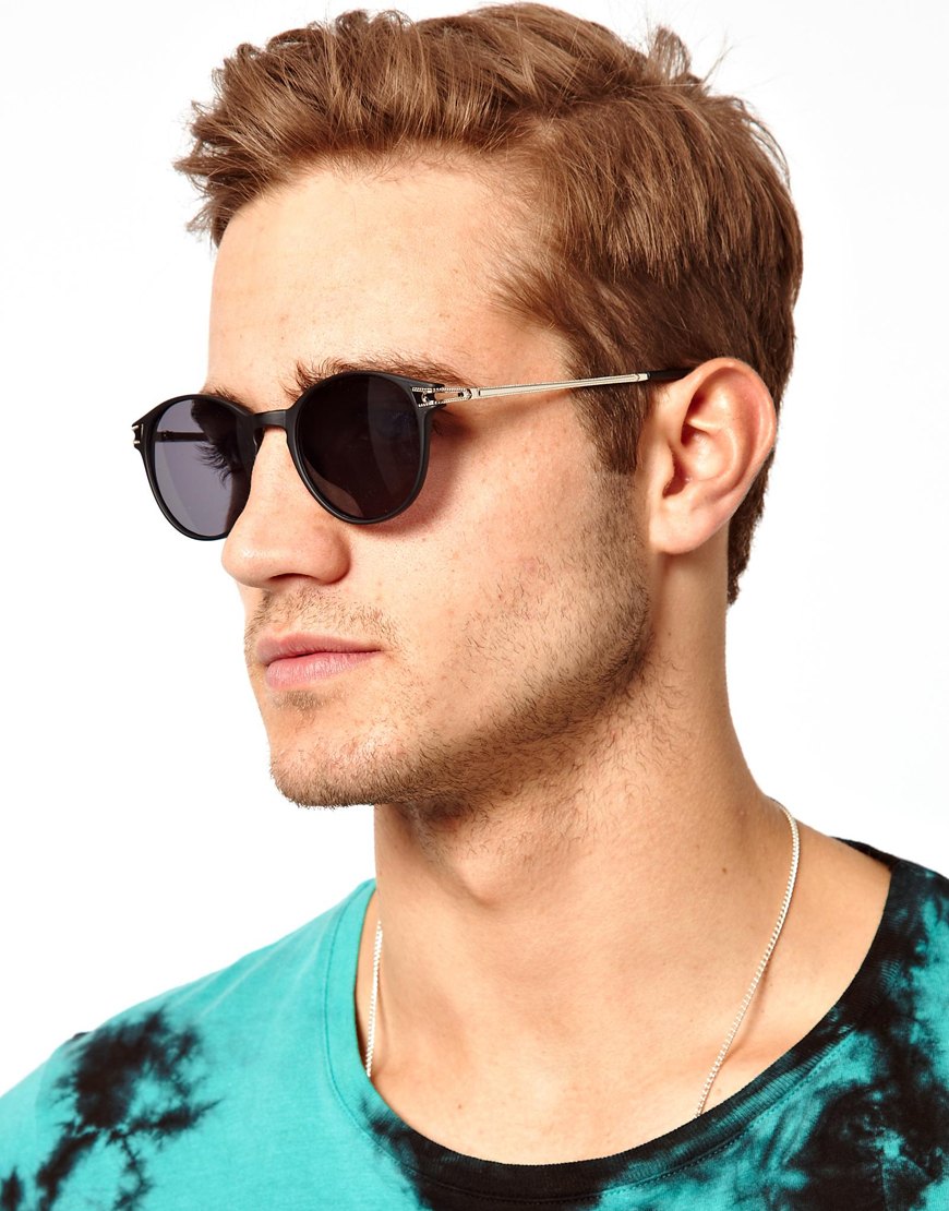 Lyst - Asos Round Sunglasses with Vintage Look Metal Arms in Blue for Men