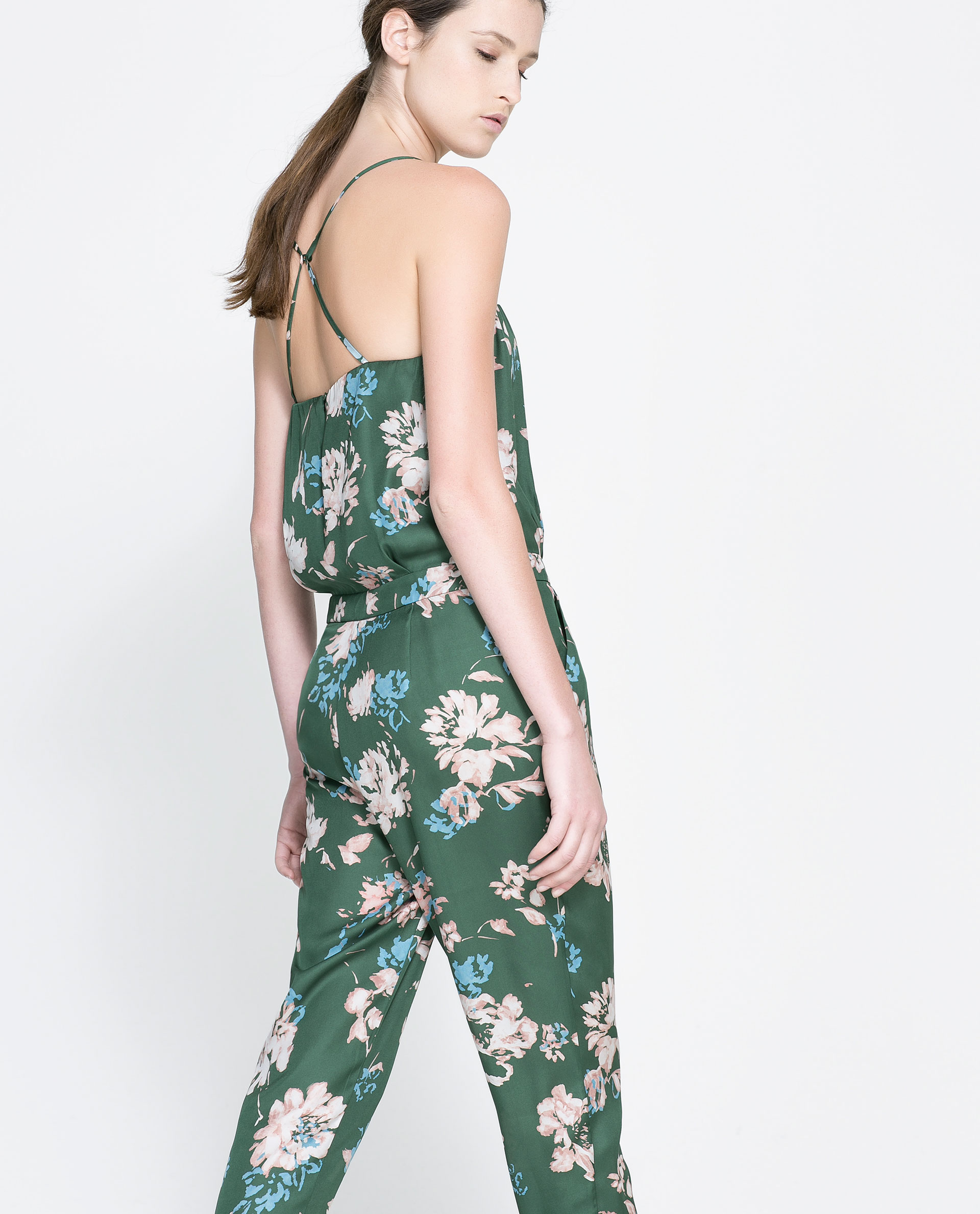 Zara Printed Flowing Jumpsuit in Green Lyst