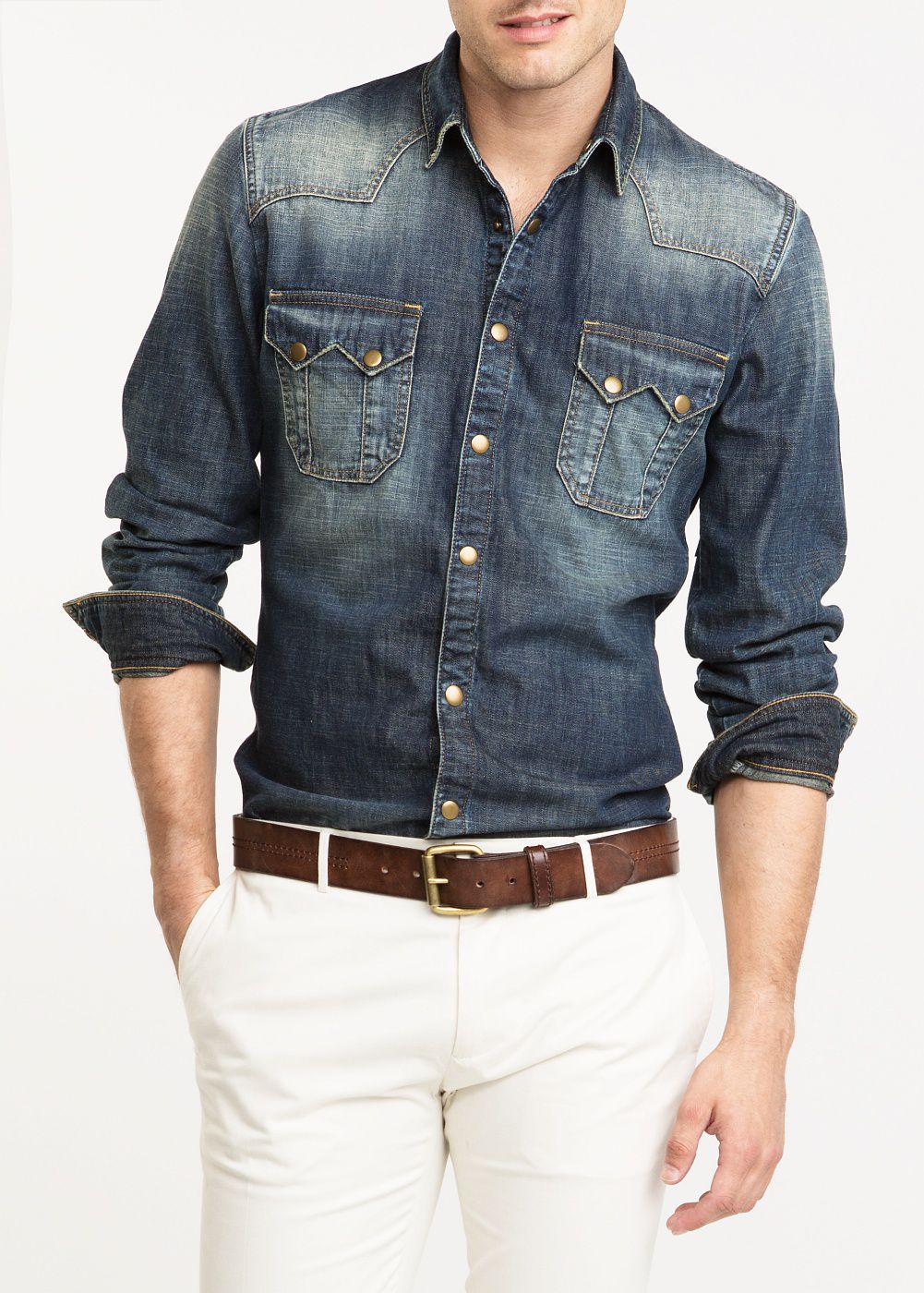 Mango Dark Wash Denim Shirt in Blue for Men | Lyst