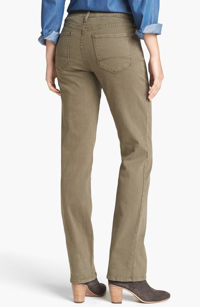 Nydj Marilyn Colored Straight Leg Jeans in Green (Spanish Moss) | Lyst