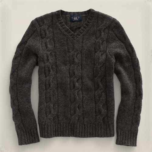Lyst - Rrl Vneck Cableknit Wool Sweater in Blue for Men