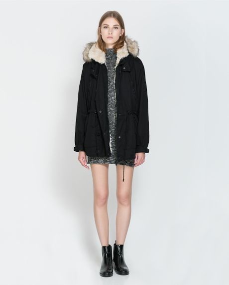 Zara Coat with Detachable Hood in Black | Lyst