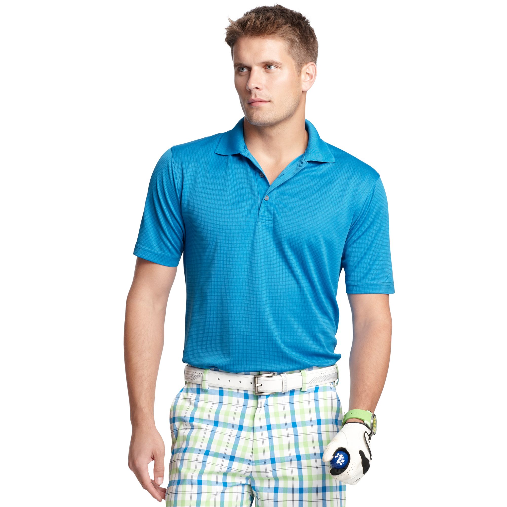 Izod Golf Shirt Uv Wicking Performance Solid Grid Polo Shirt in Blue ...