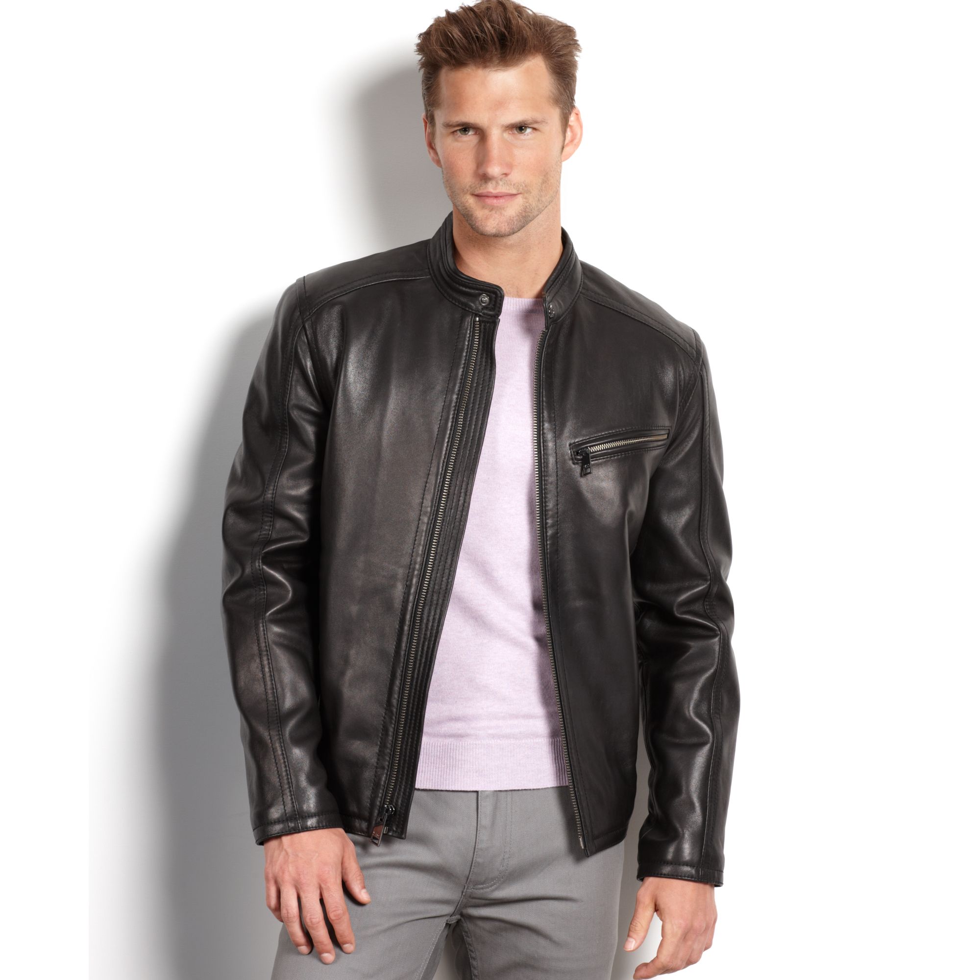 Lyst - Marc new york Sutton Smooth Lamb Leather Moto Jacket in Black ...