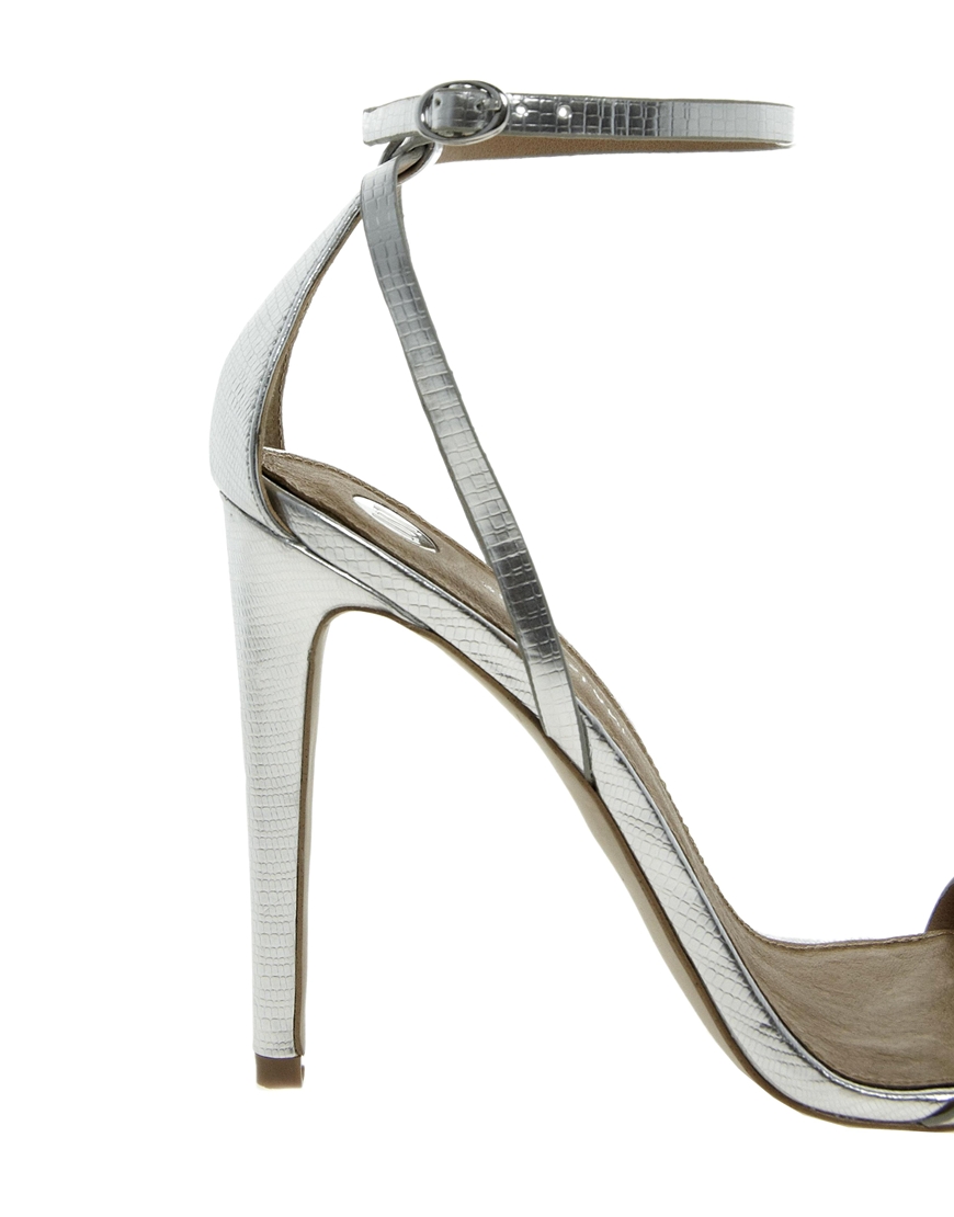 silver barely there heeled sandals