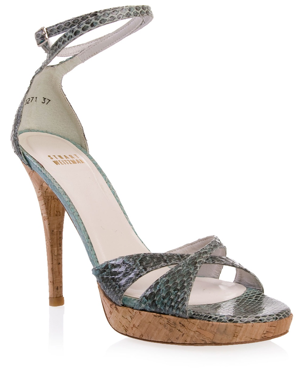 Stuart Weitzman Snakeskin Print Sandals in Blue | Lyst