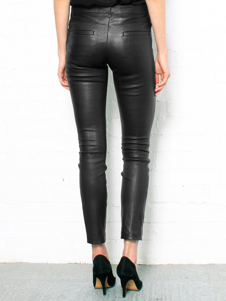 black stacked leather pants