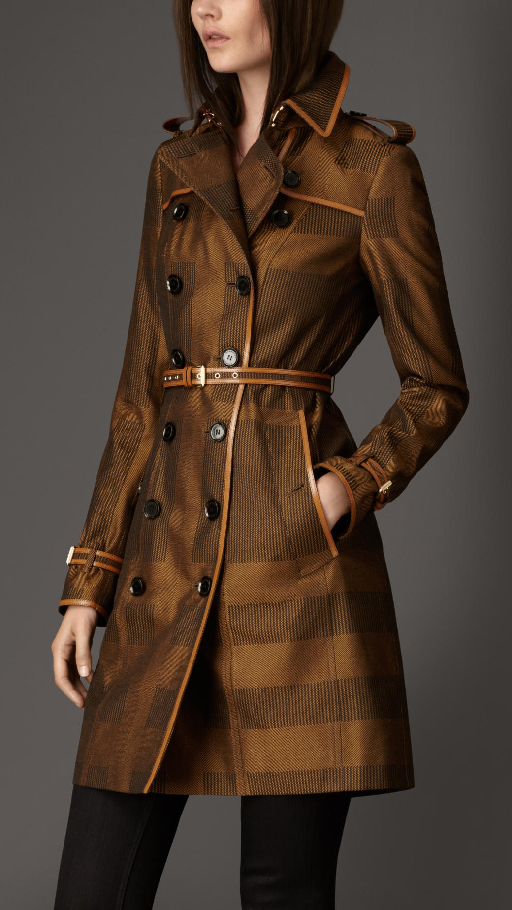 Top Check Trench Coat In Gray Lyst Gallery