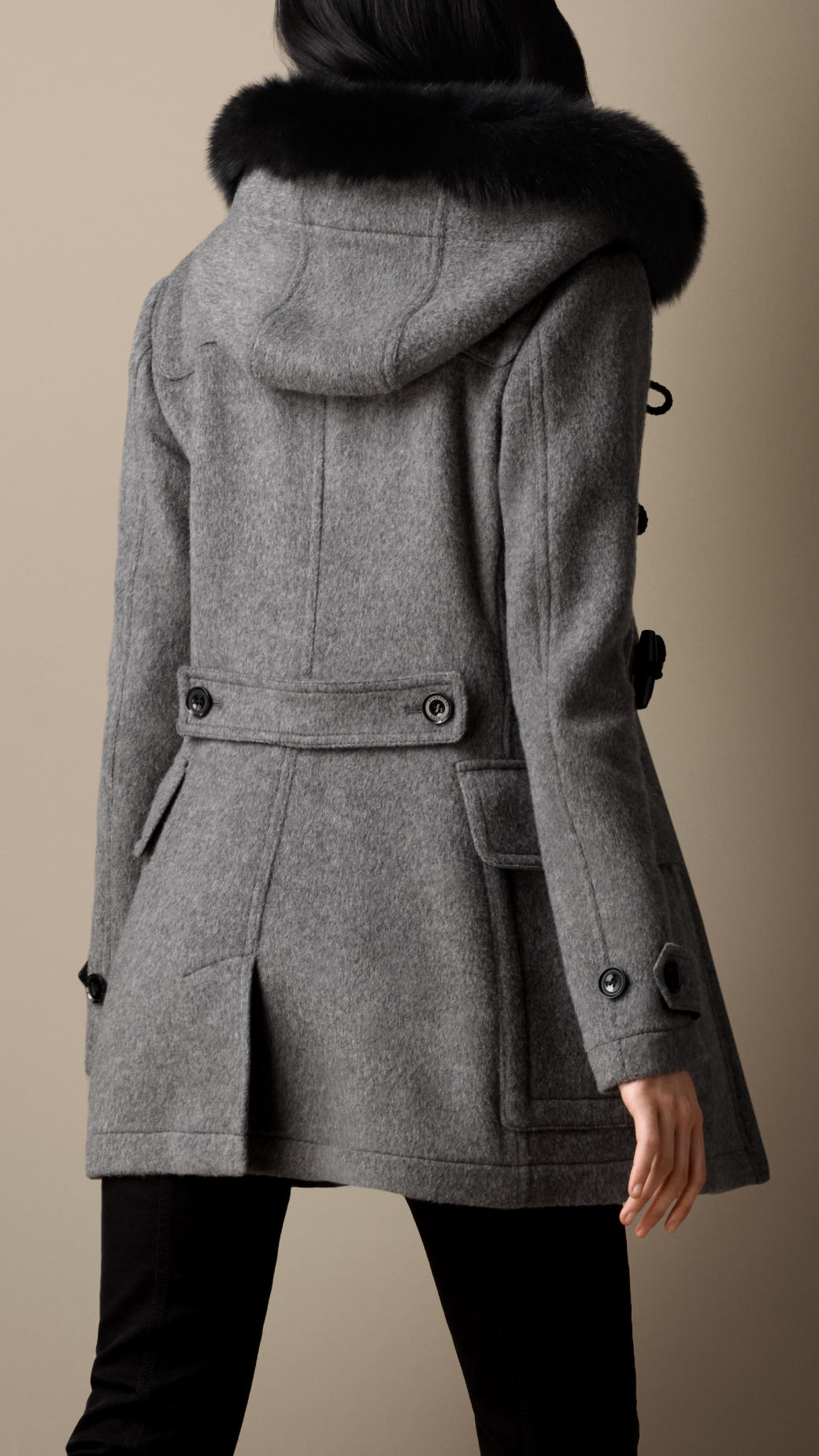 Lyst - Burberry Detachable Fur Trim Fitted Duffle Coat in Gray