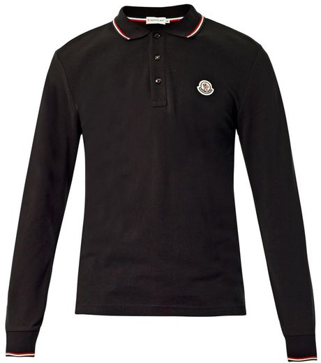 Moncler Longsleeve Polo Top in Black for Men | Lyst