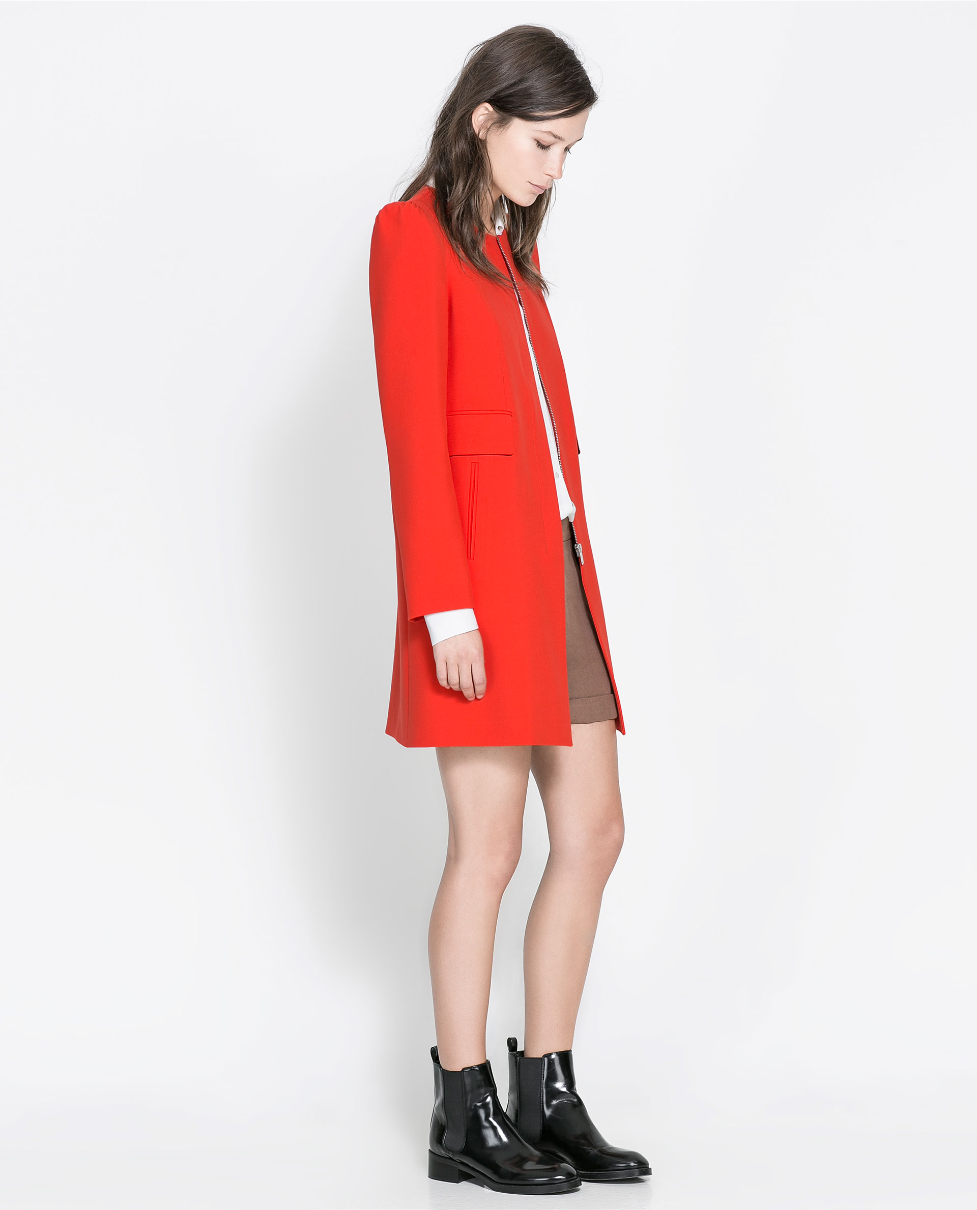 Zara Coat with Gathering On The Shoulder in Red Lyst