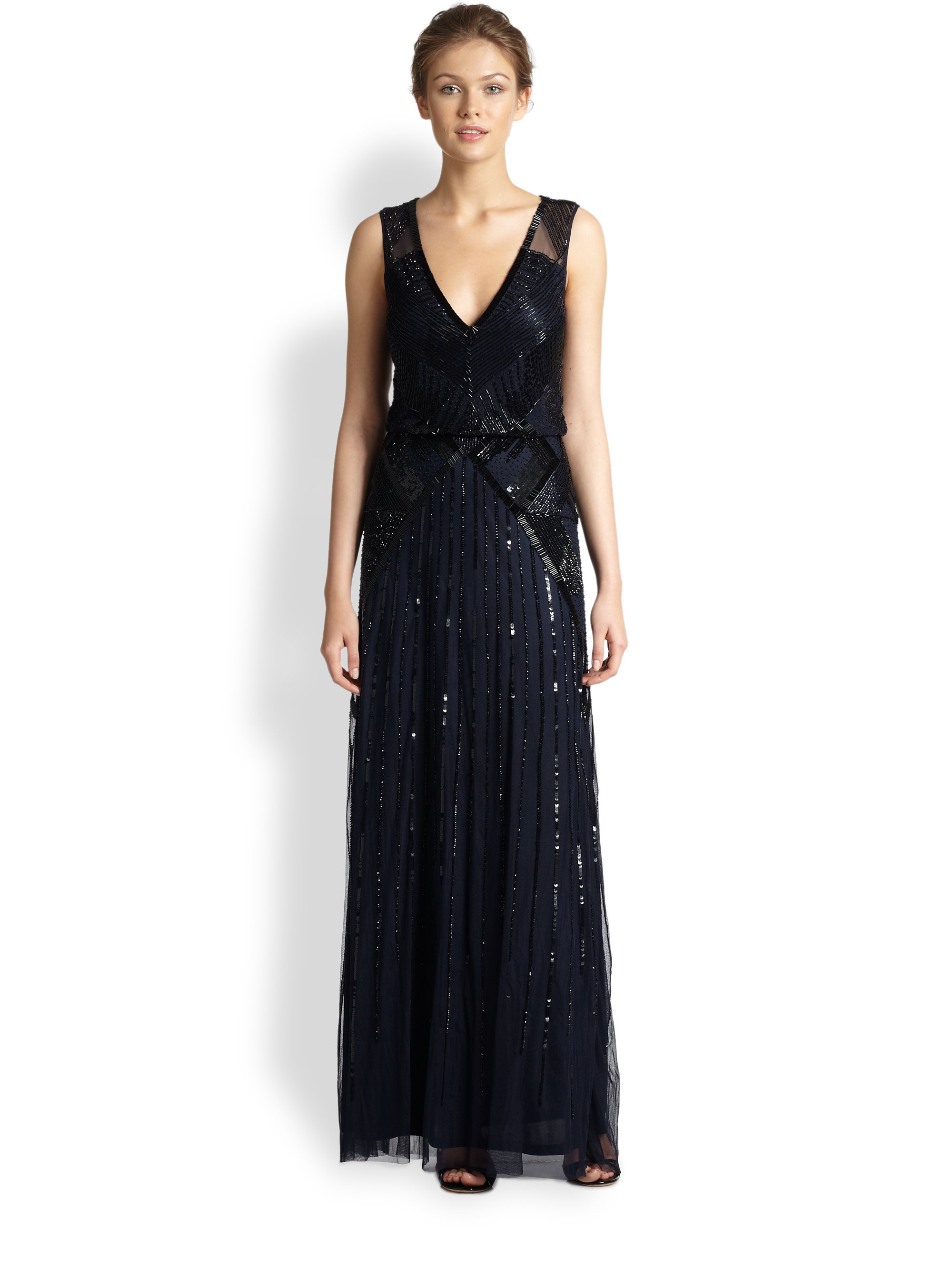 Lyst - Aidan Mattox Boatneck Lace Dress in Black