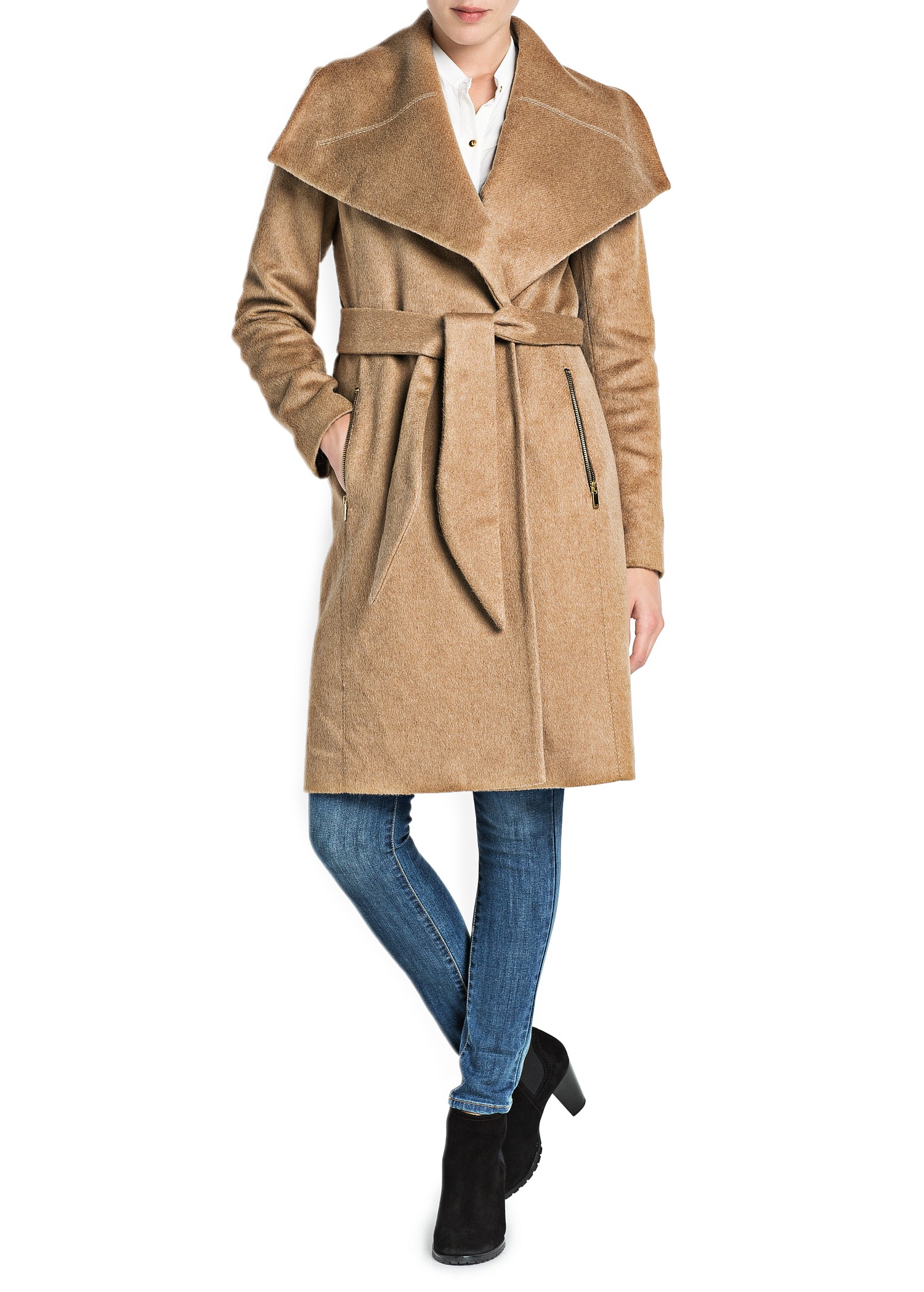 Mango Wide Lapel Woolblend Coat in Brown (New Camel) | Lyst