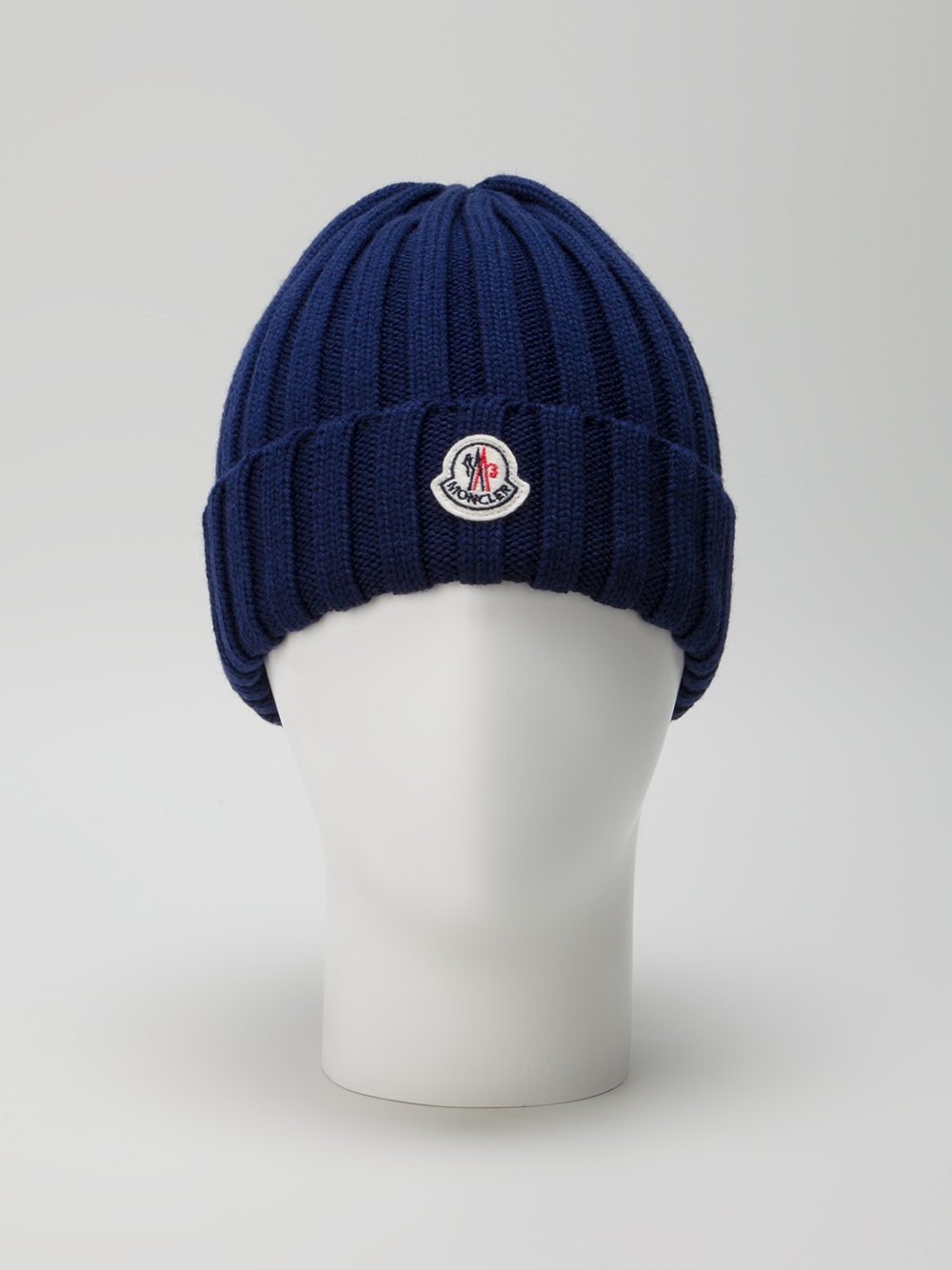 Moncler Wool Ribbed Knit Beanie Hat in Blue for Men - Lyst