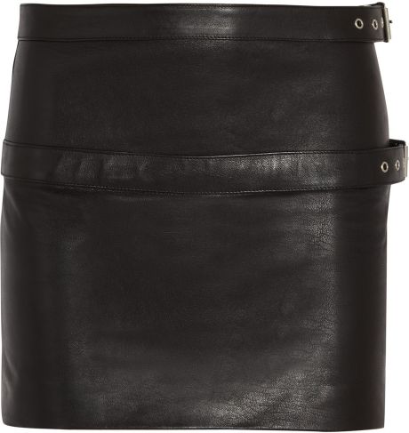 Saint Laurent Buckle-Detailed Leather Mini Skirt in Black | Lyst