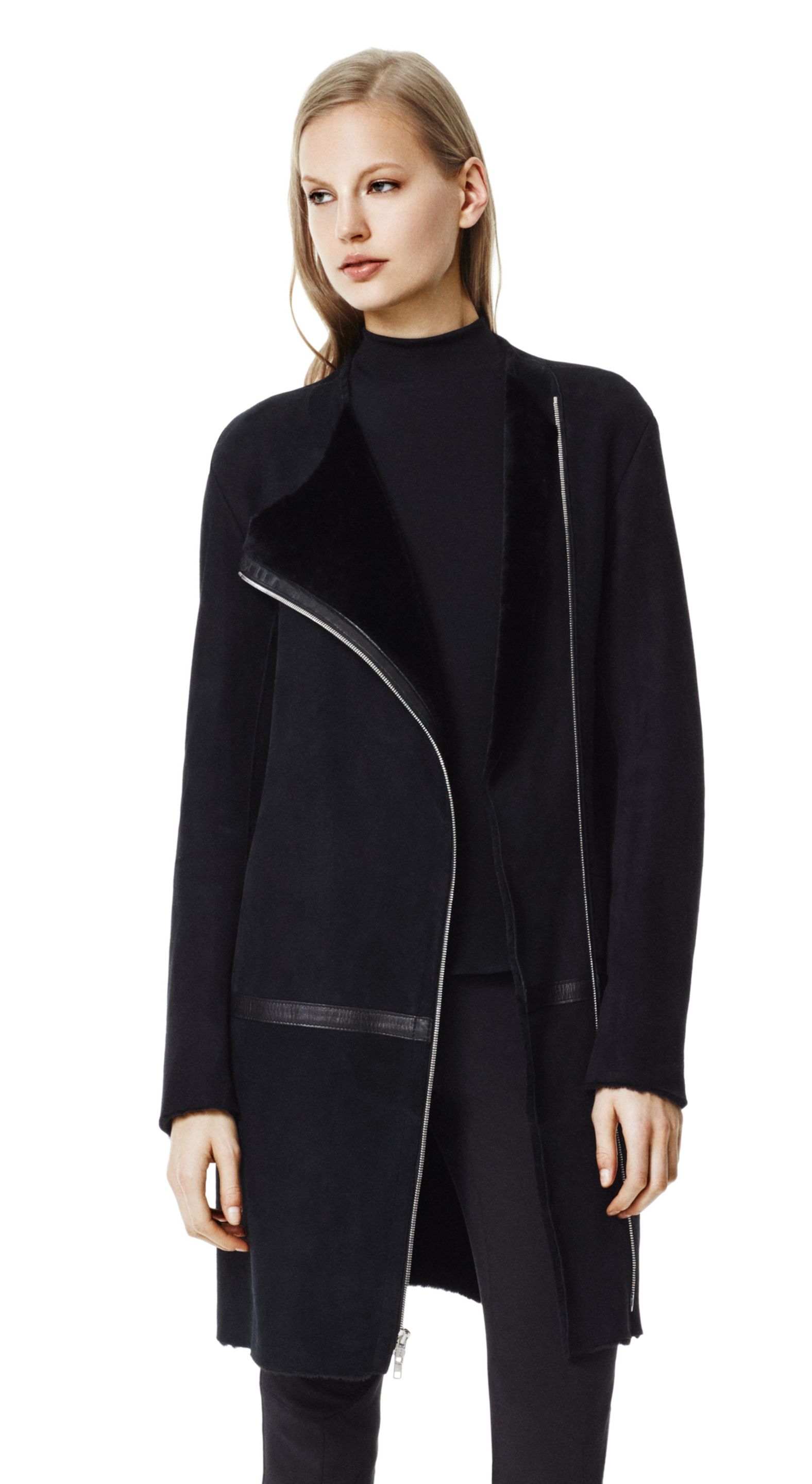 Theory Gabrinia Coat in Mitchell Leather in Black | Lyst