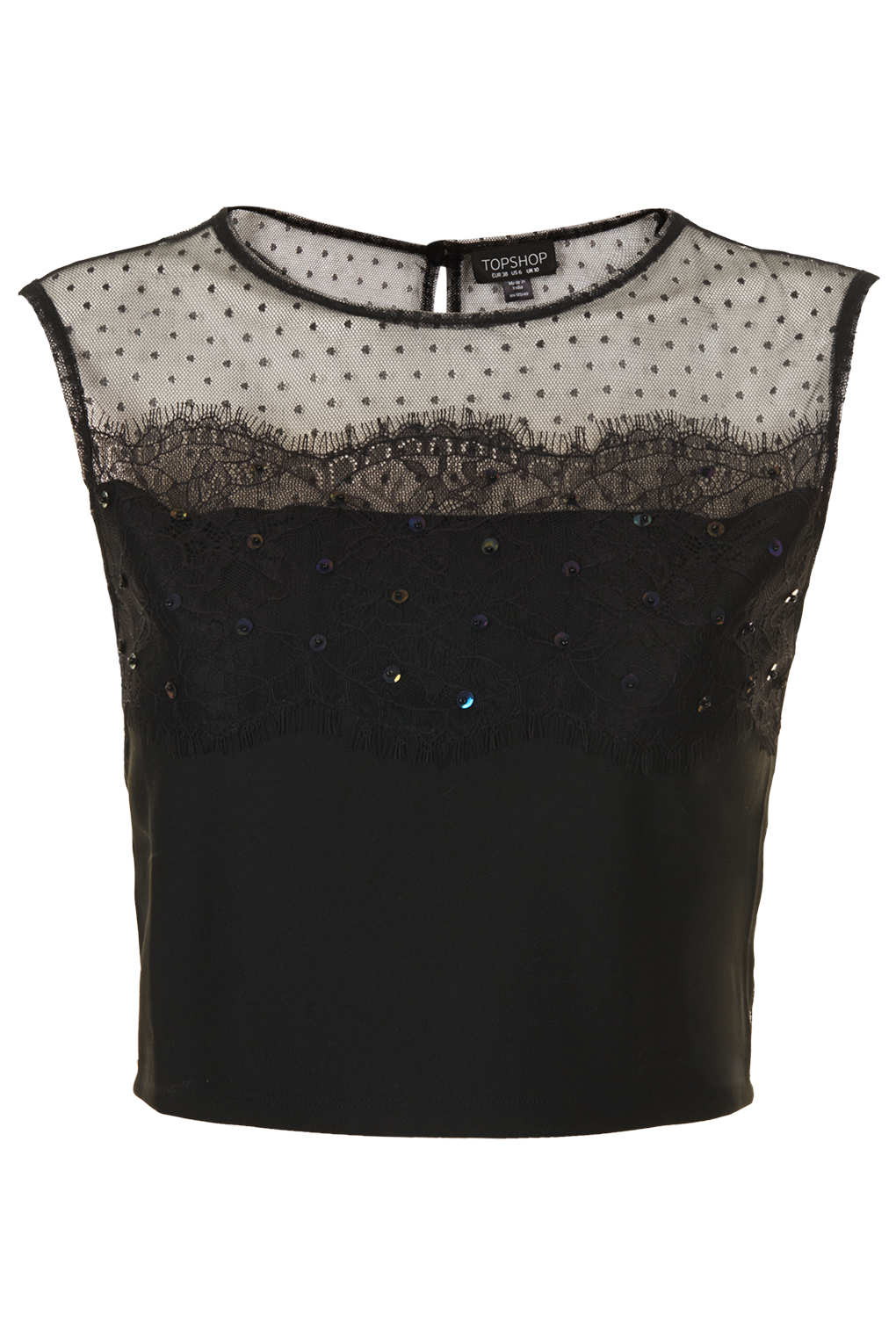 Topshop Sequin Lace Panel Crop Top in Black | Lyst