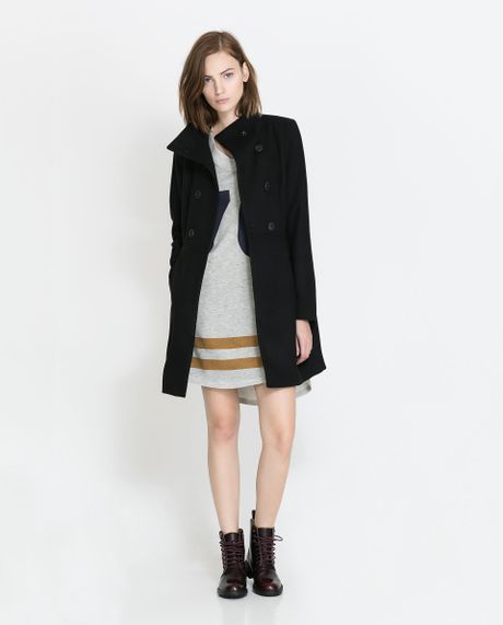 Zara Basic Wool Coat in Black | Lyst