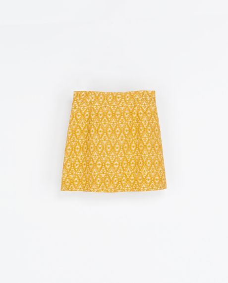 Zara Jacquard Skirt in Yellow (Mustard) | Lyst