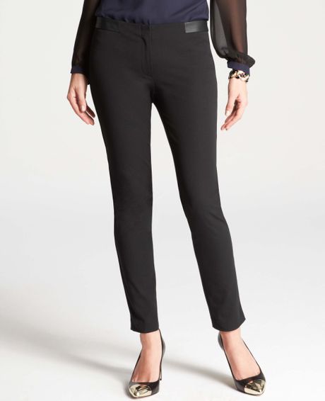 Ann Taylor Downtown Leather Trim Ankle Pants in Black | Lyst