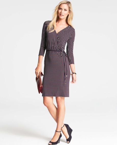 Ann Taylor Check Print Wrap Dress in Purple (Desert Sky) | Lyst