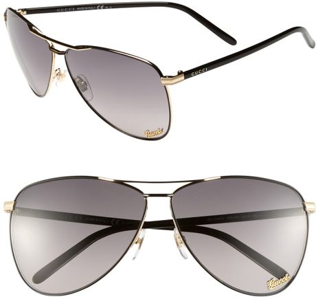 Gucci 62mm Metal Aviator Sunglasses in Gray for Men (Shiny Black) | Lyst