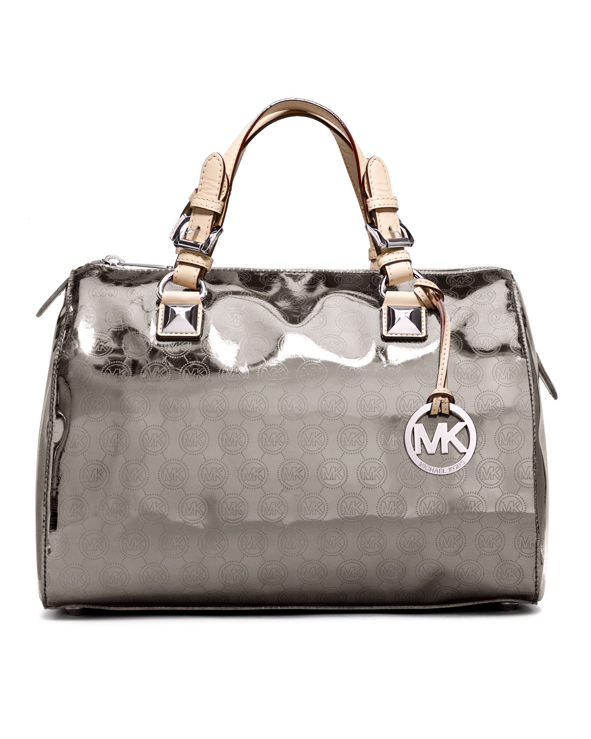 Lyst Michael Kors Large Grayson Monogram Satchel In Metallic Gallery Women S Michael Kors Grayson