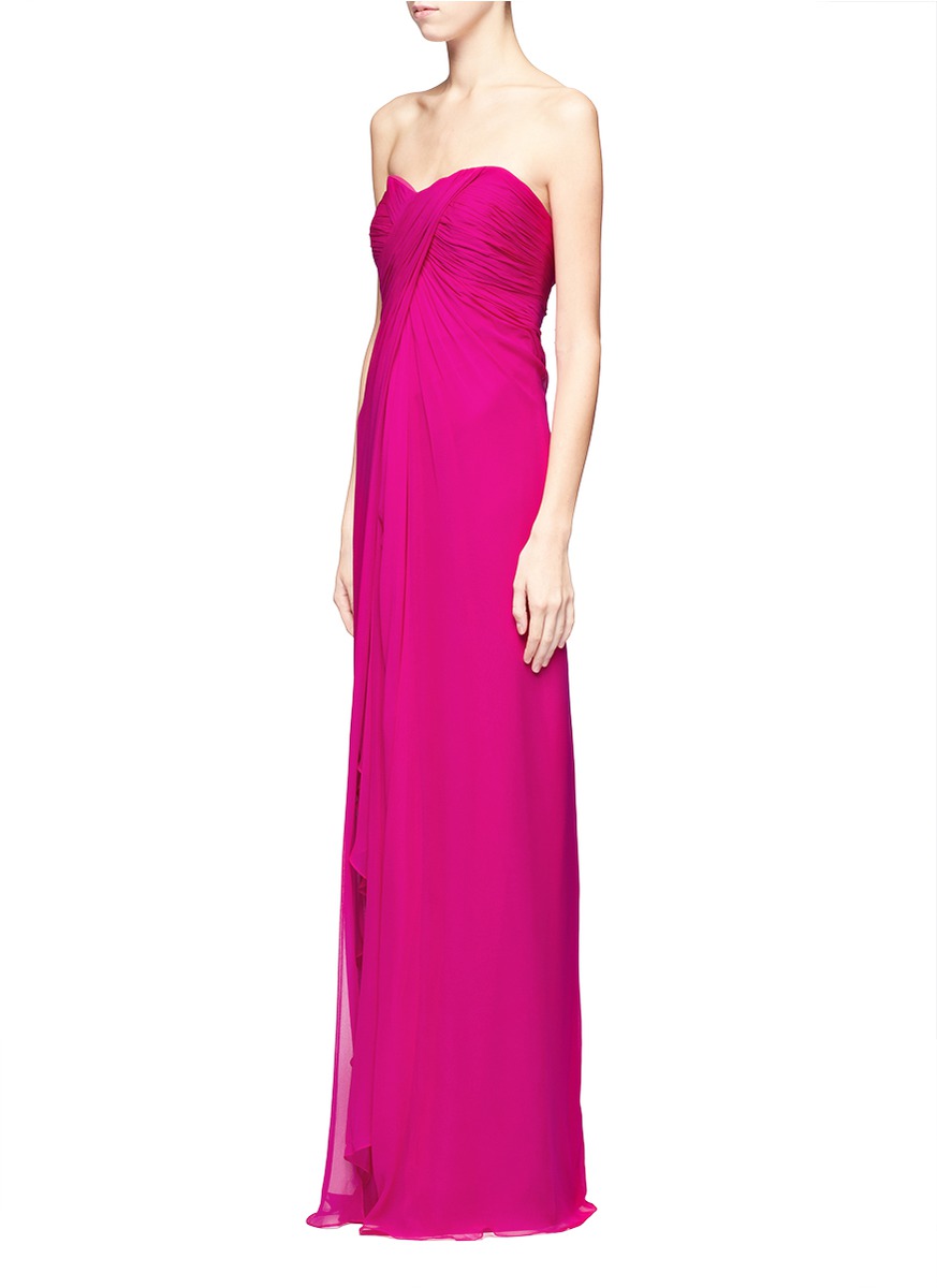 strapless silk gown