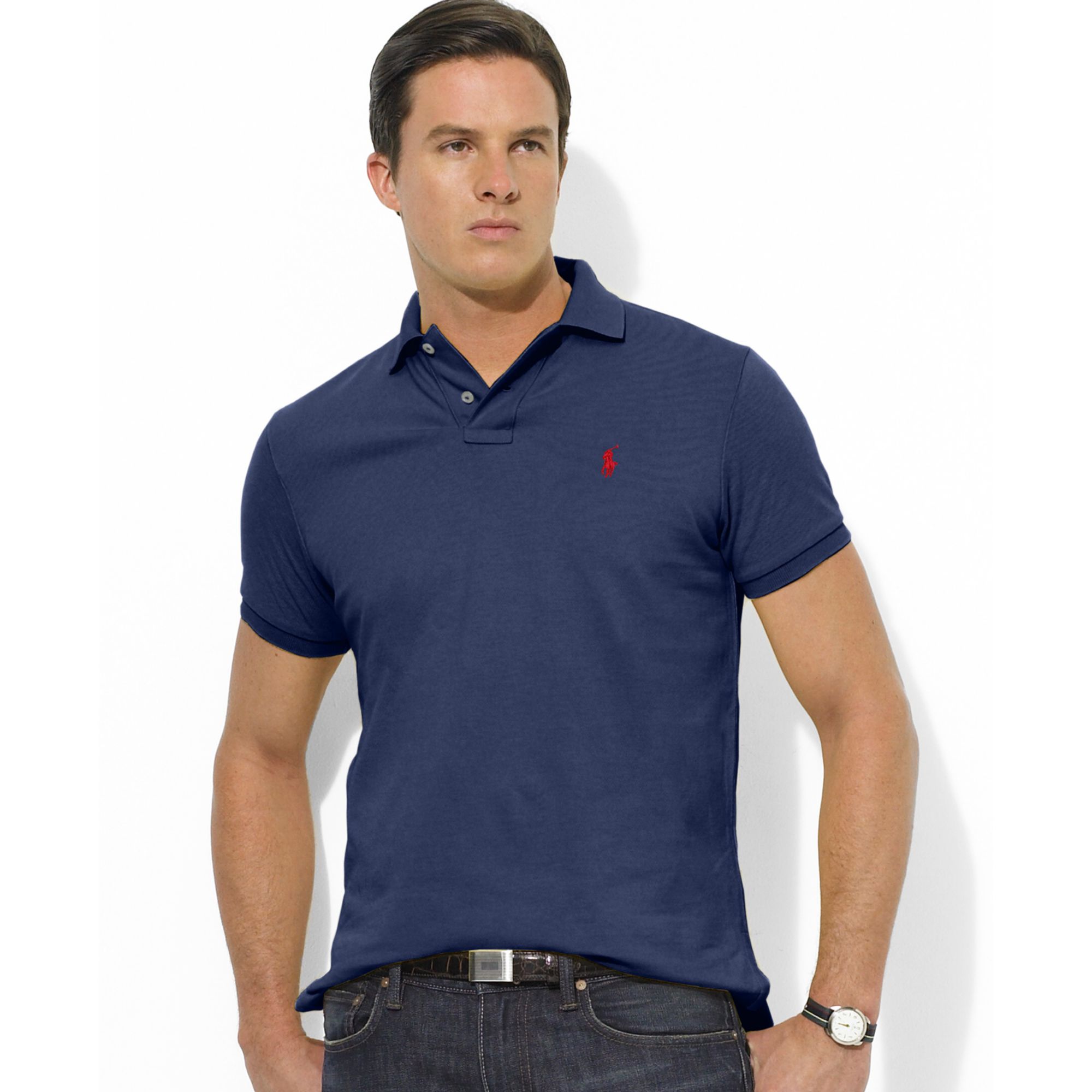 Ralph lauren Core Custom Fit Interlock Polo Shirt in Blue for Men | Lyst