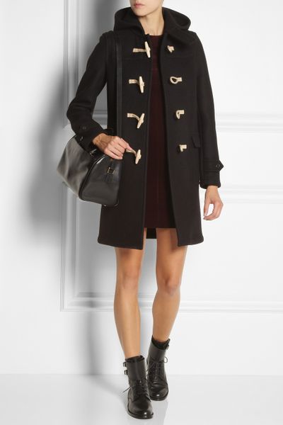 Saint Laurent Wool Duffle Coat in Black | Lyst