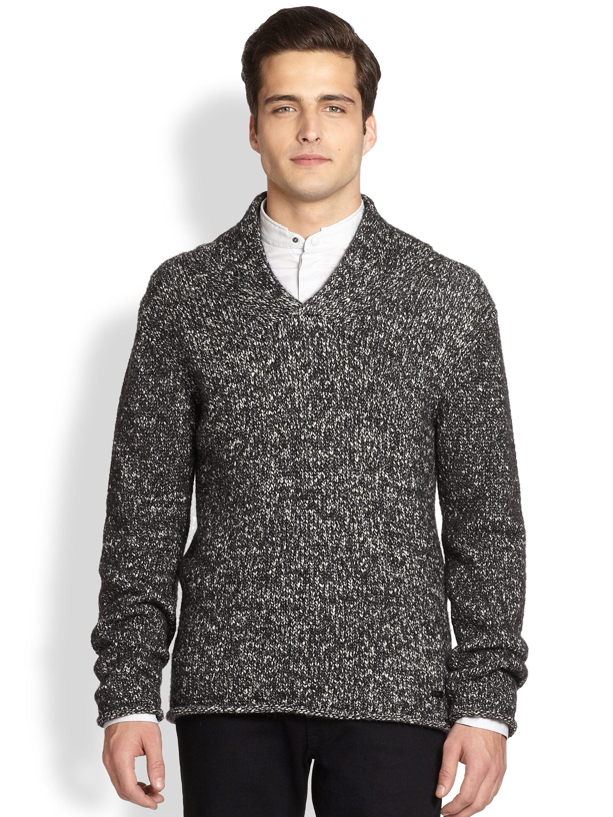 Armani Shawl Collar Knit Sweater in Black for Men | Lyst
