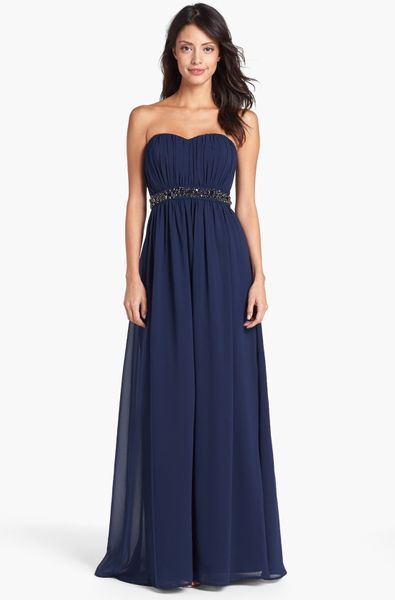 Jessica Simpson Embellished Pleat Georgette Gown in Blue (Evening Blue ...