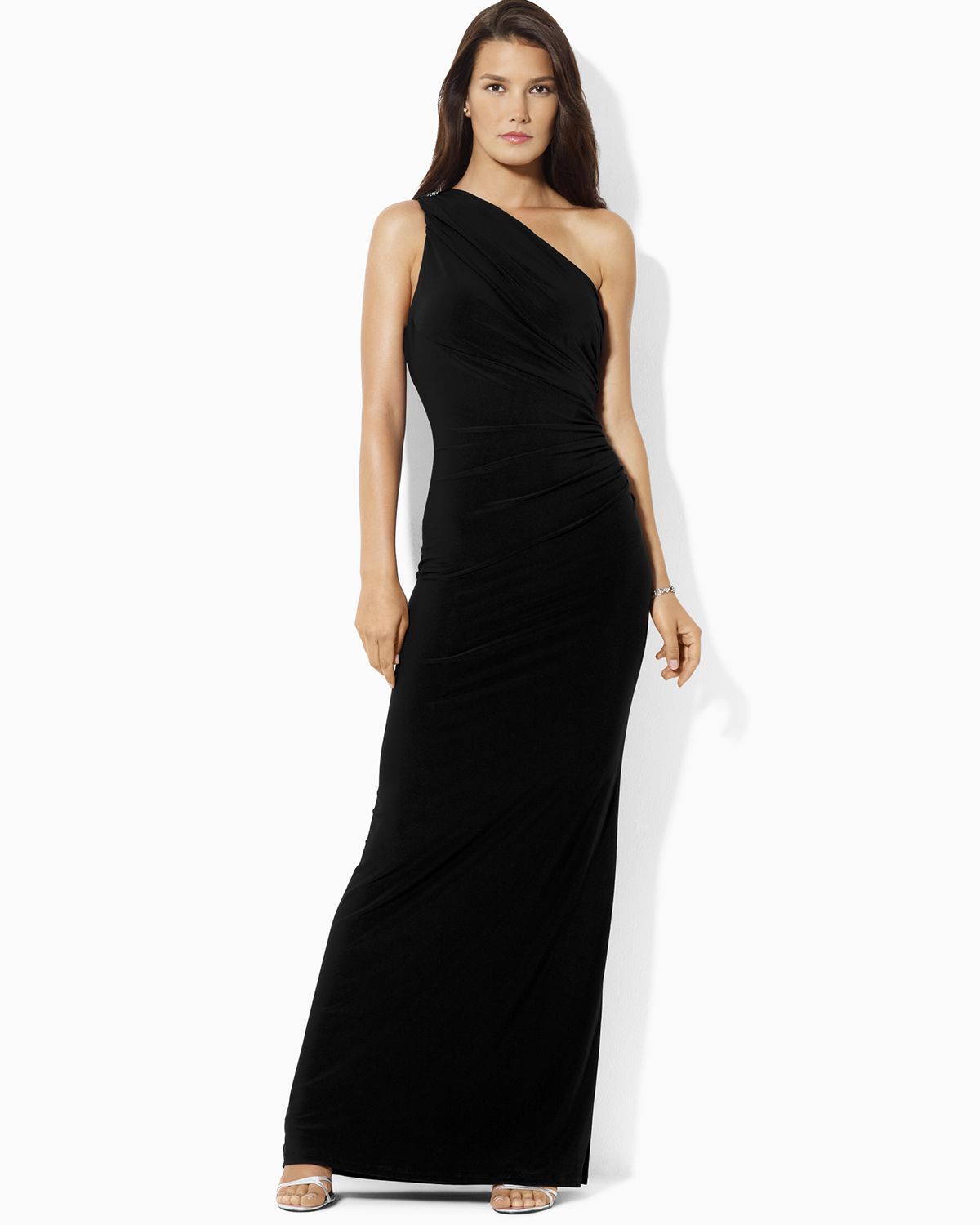 Lyst Ralph Lauren Lauren Petites One Shoulder Gown In Black