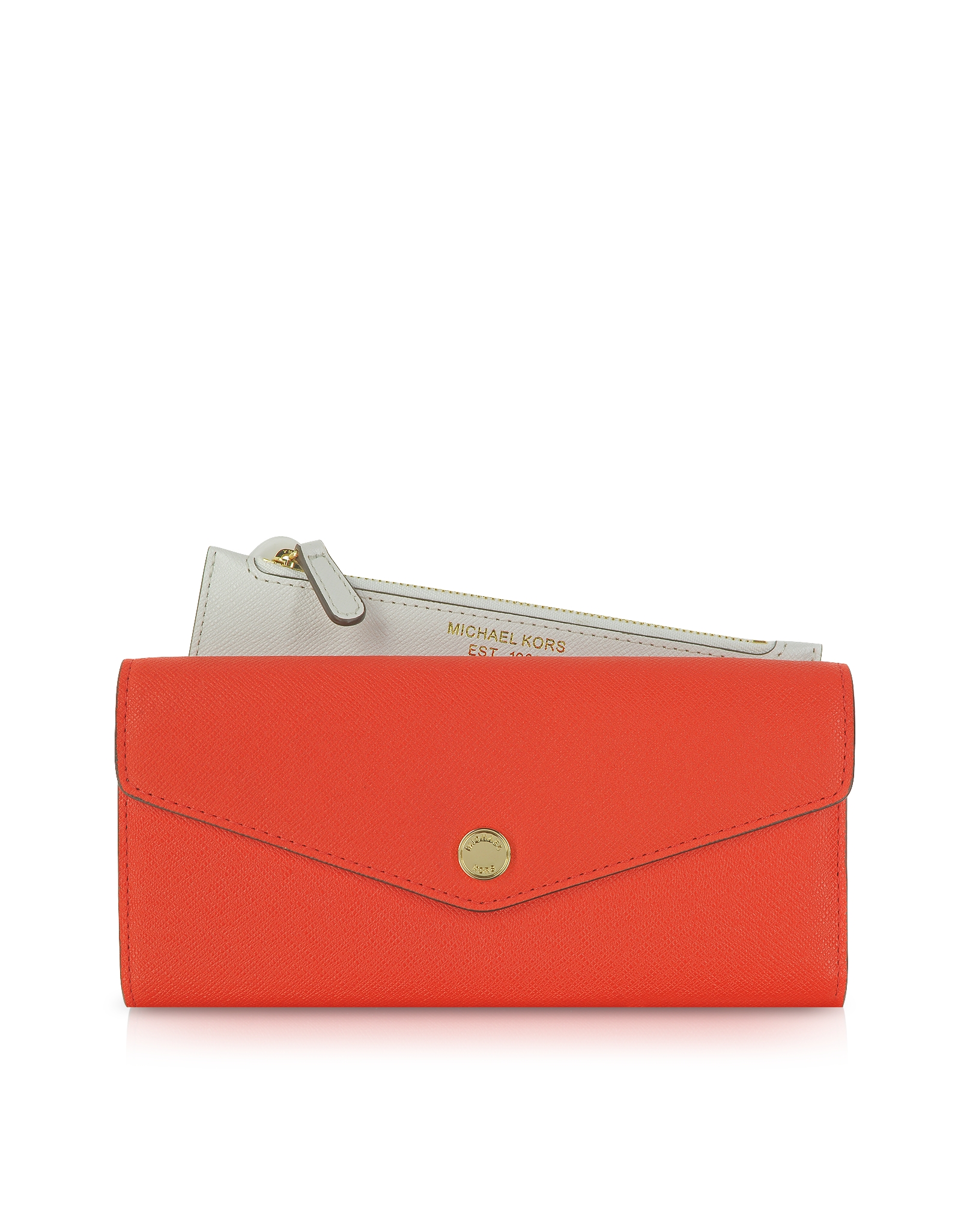 Michael Kors Color Block Saffiano Leather Carry-all Wallet in Orange | Lyst