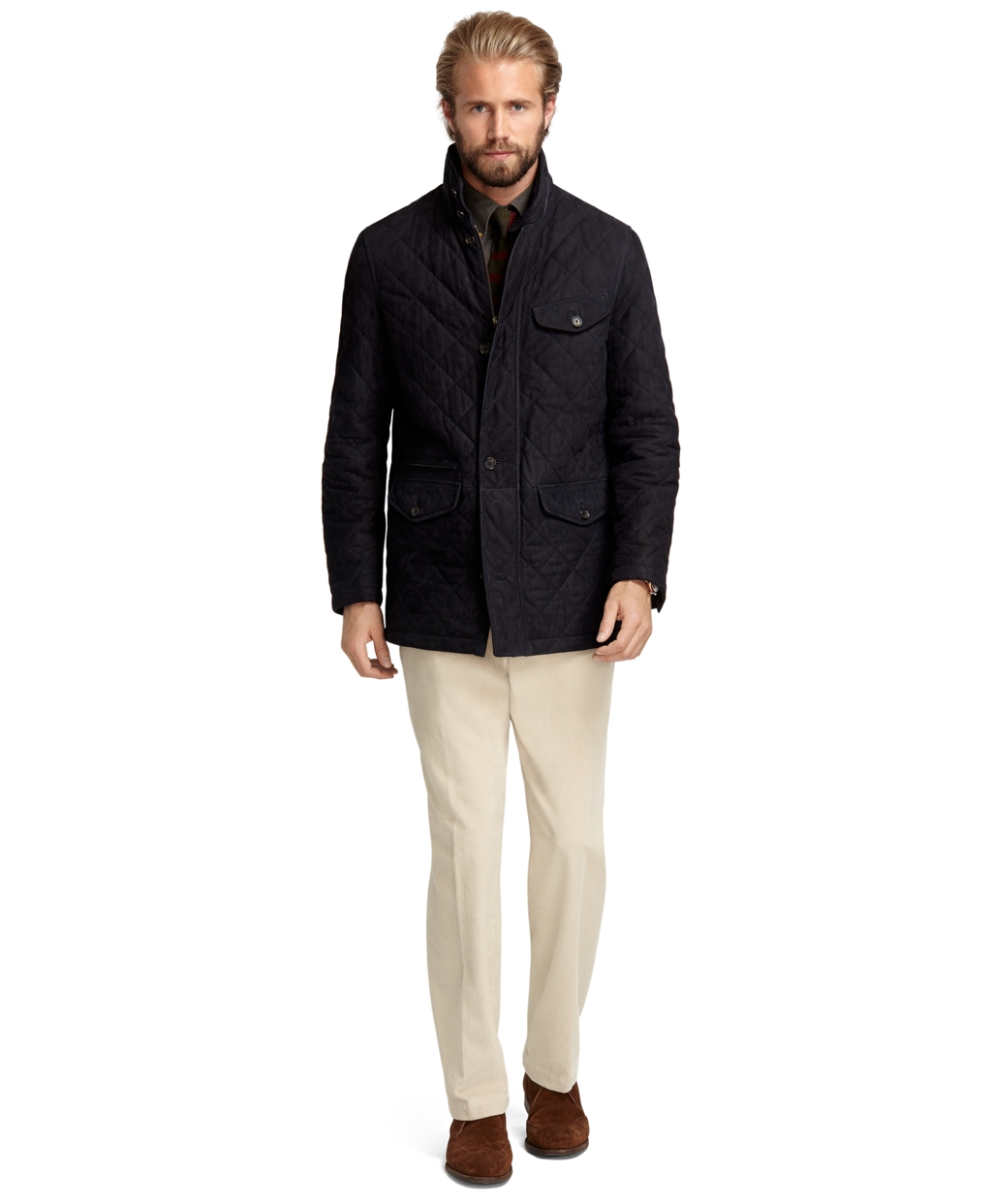 Brooks Brothers Suede Quilted Walking Coat in Blue for Men - Lyst