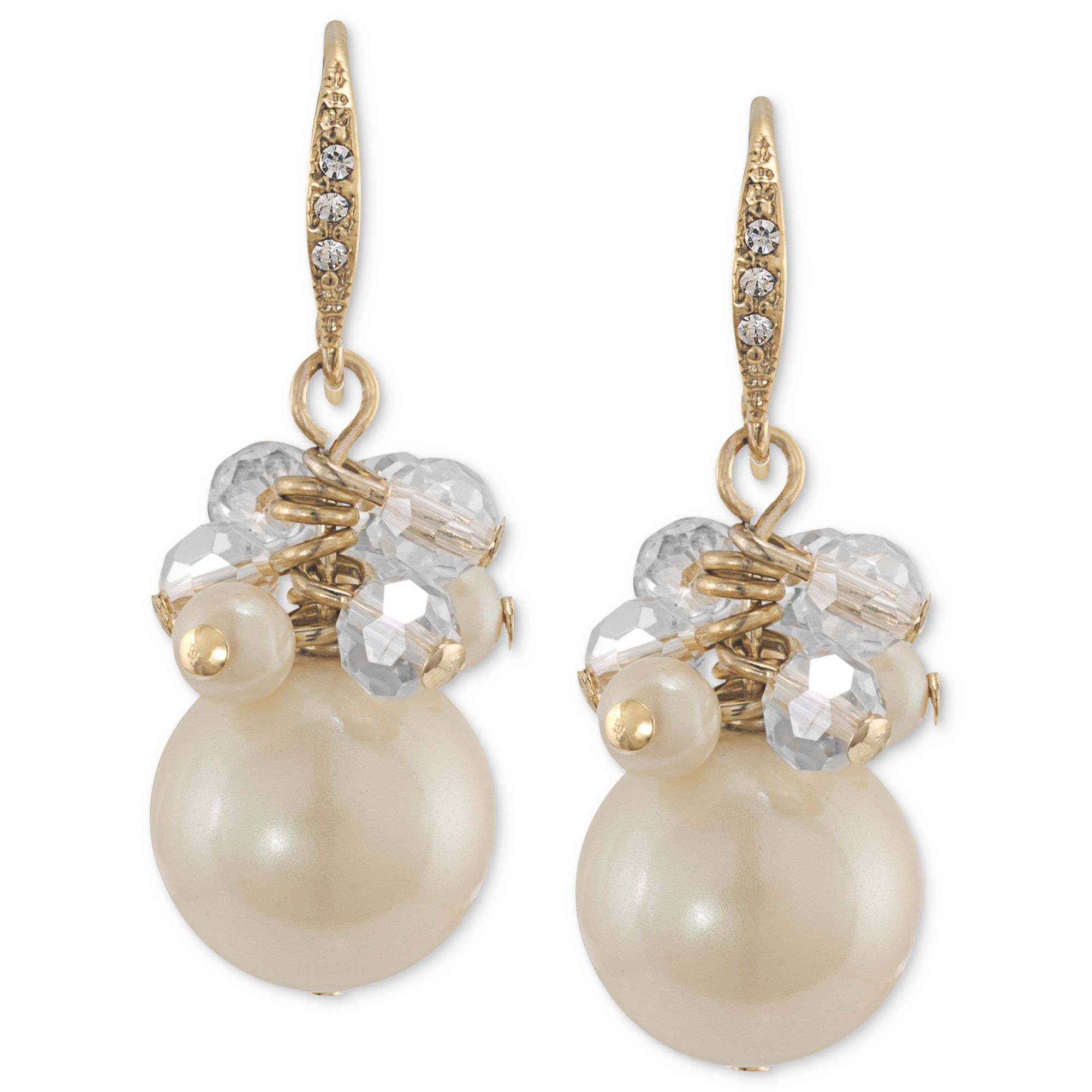 Carolee 12k Gold Plated Glass Pearl Cluster Drop Earrings in White (NO ...