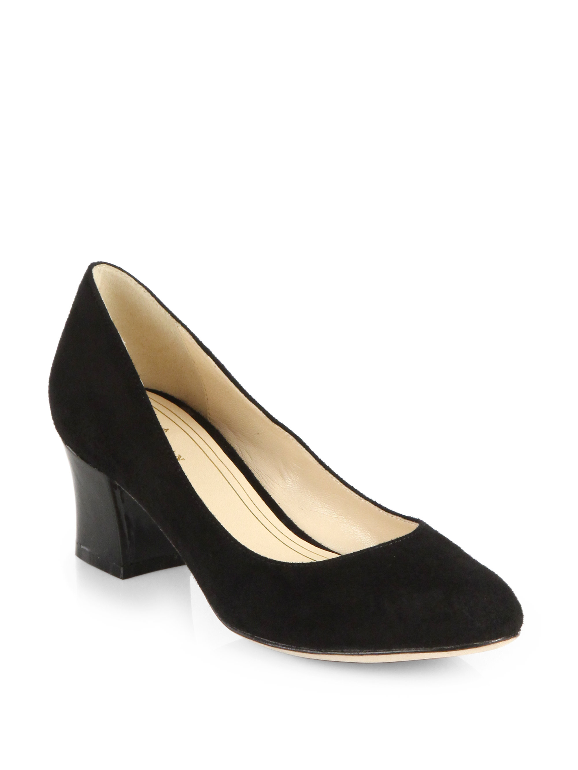 Cole Haan Chelsea Suede Patent Leather Pumps in Black | Lyst