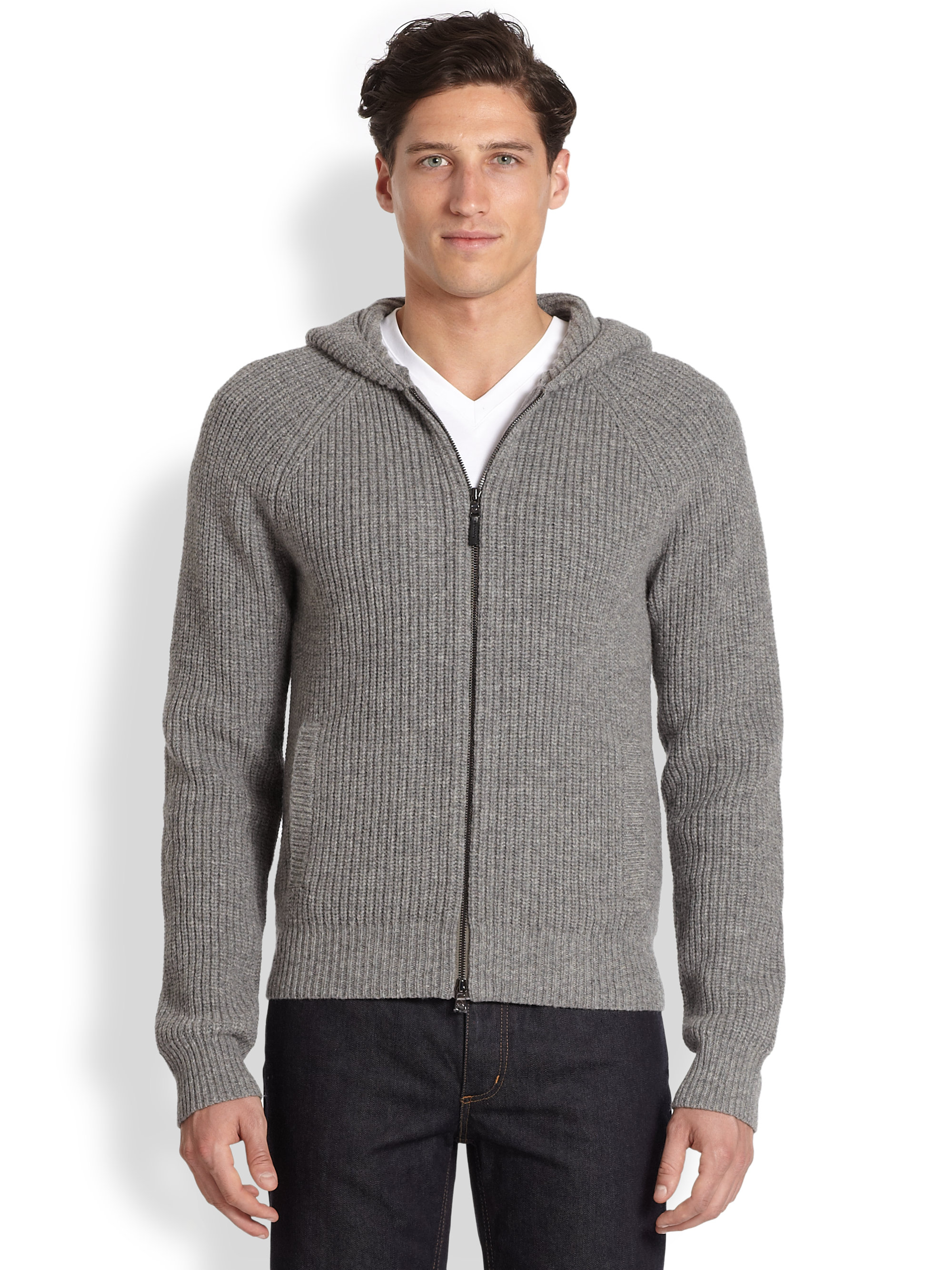 Michael Kors Hooded Leather Elbow Patch Sweater in Gray for Men (GREY ...